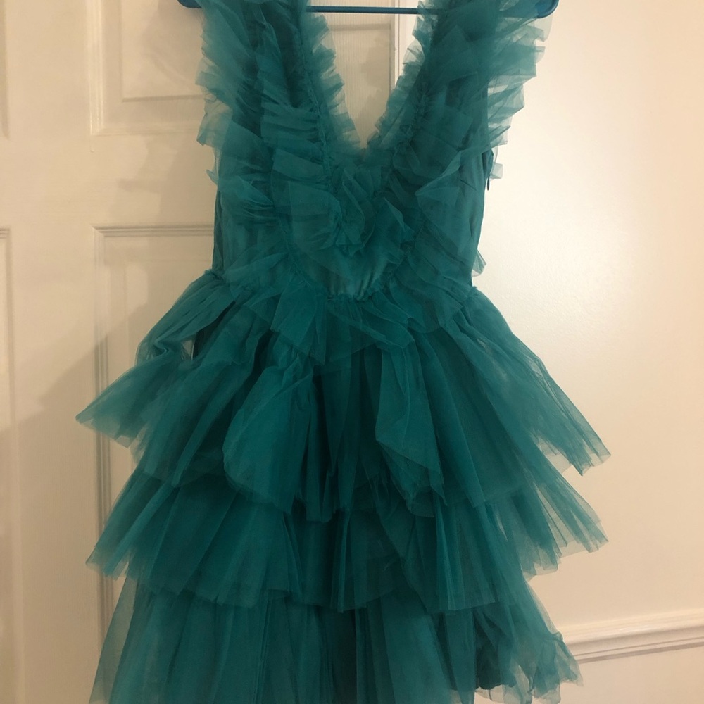 Mable Teal Ruffled Tulle Dress